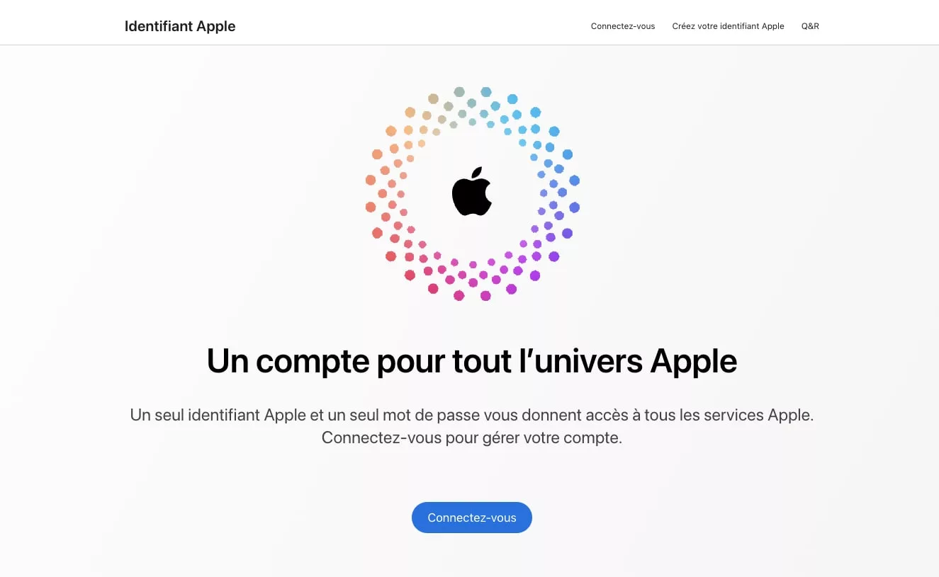 Page de connexion Identifiant Apple.