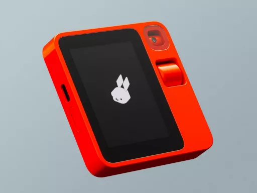 Étui rouge pour smartphone avec logo de lapin.