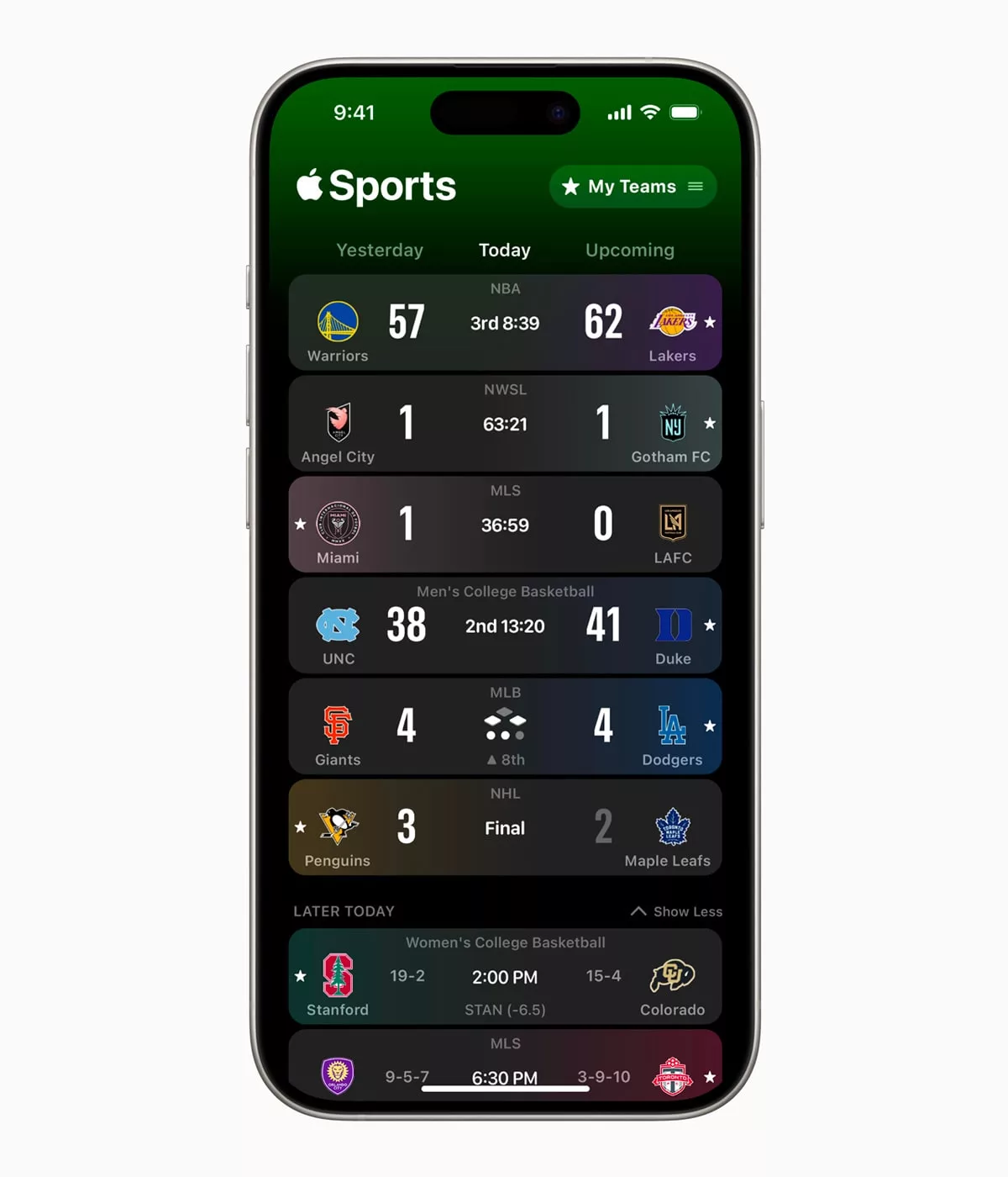Application de scores sportifs sur smartphone.