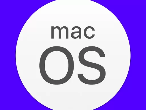 Logo macOS sur fond violet.