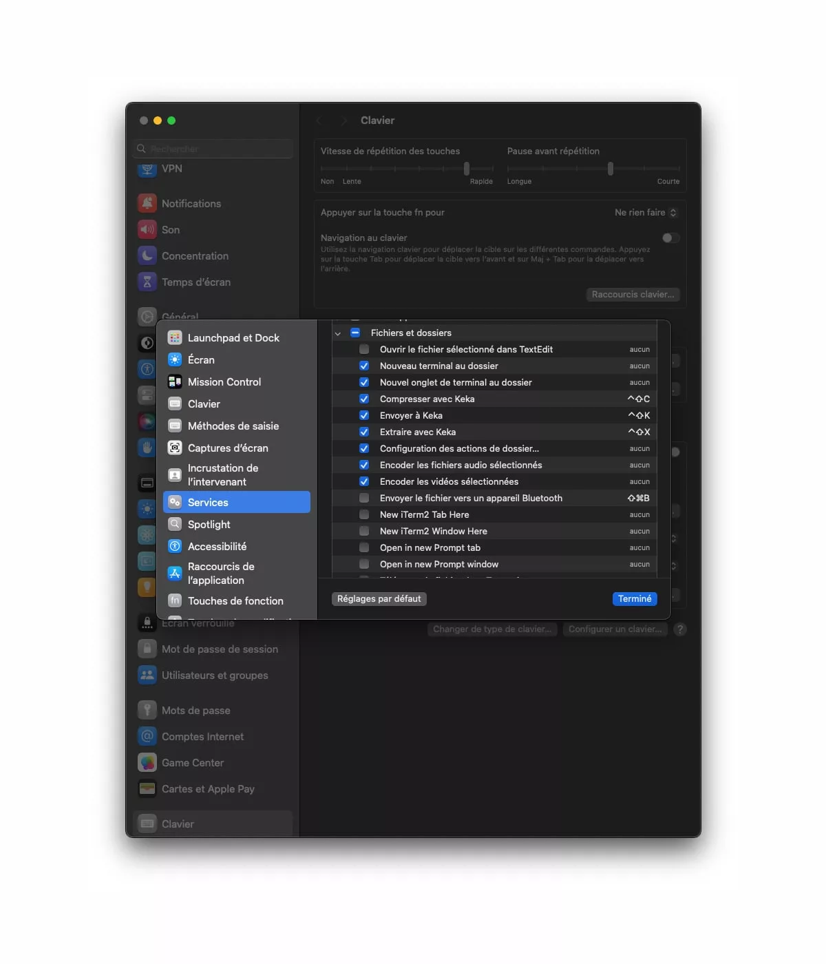 Capture d’écran menu préférences système MacOS.