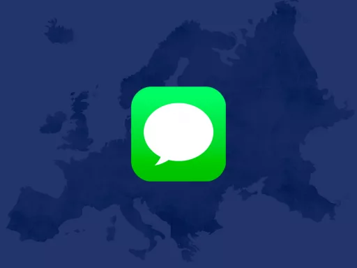 Icône de message sur carte de l'Europe.