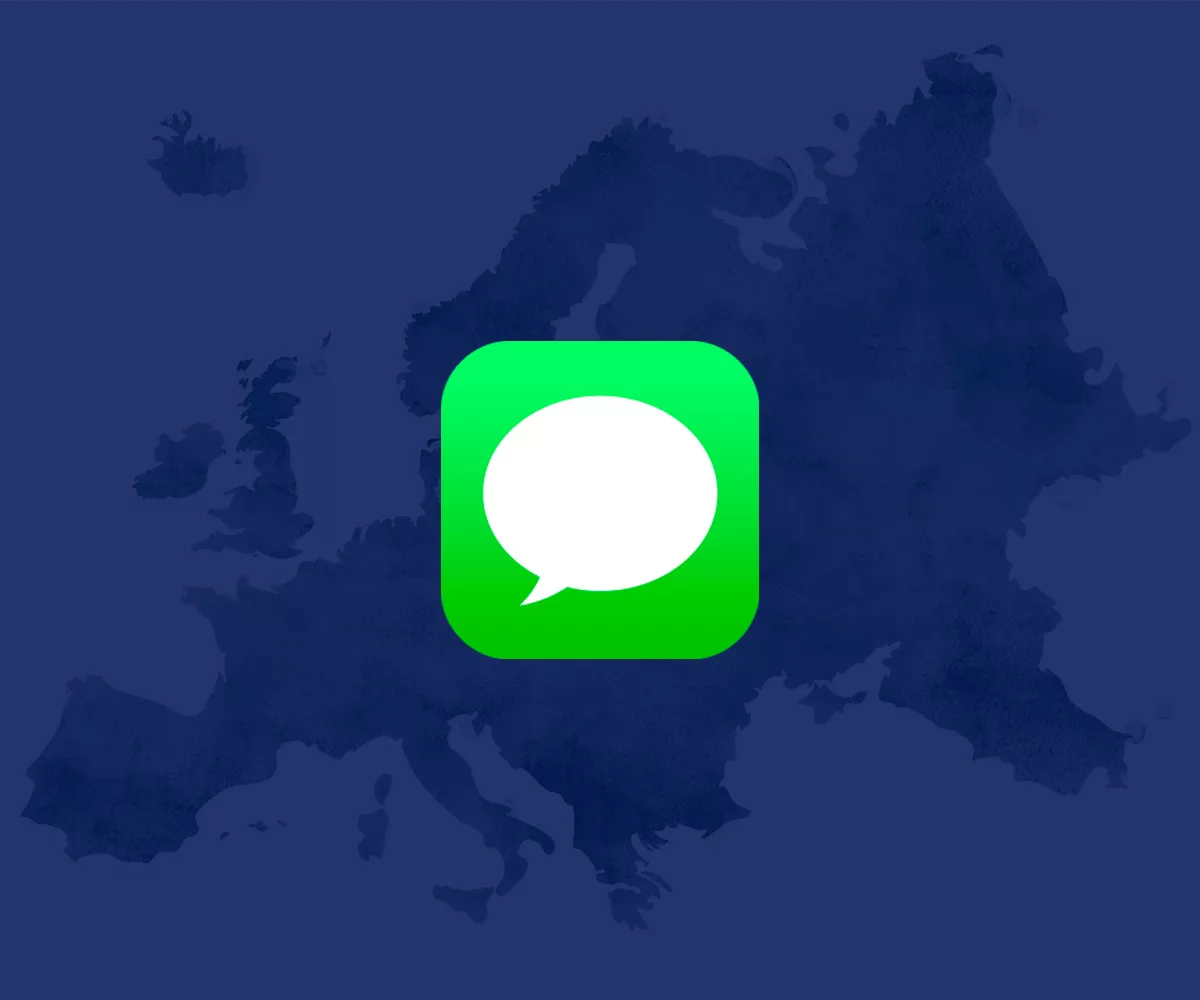 Icône de message sur carte de l'Europe.