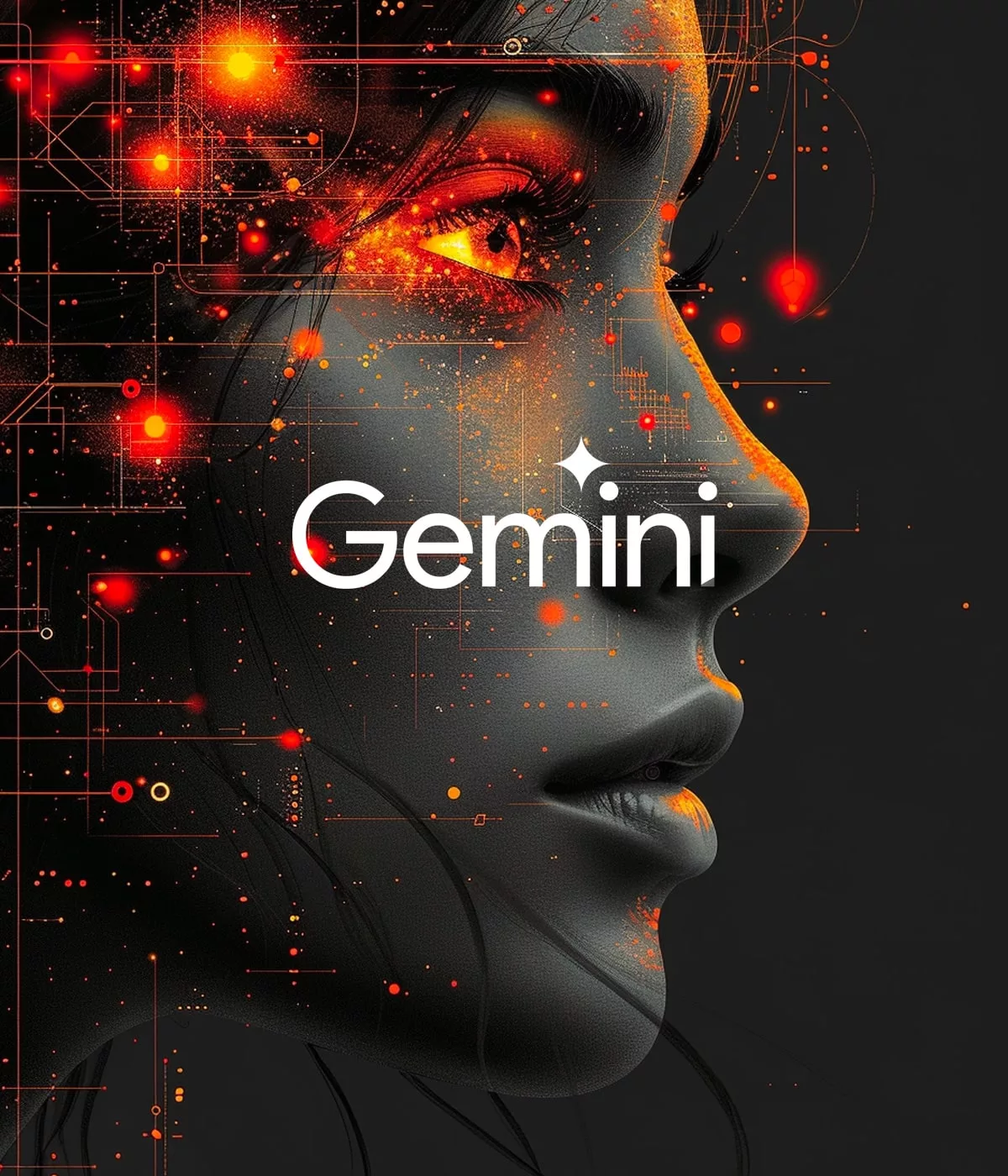 Visage féminin futuriste avec inscription "Gemini".