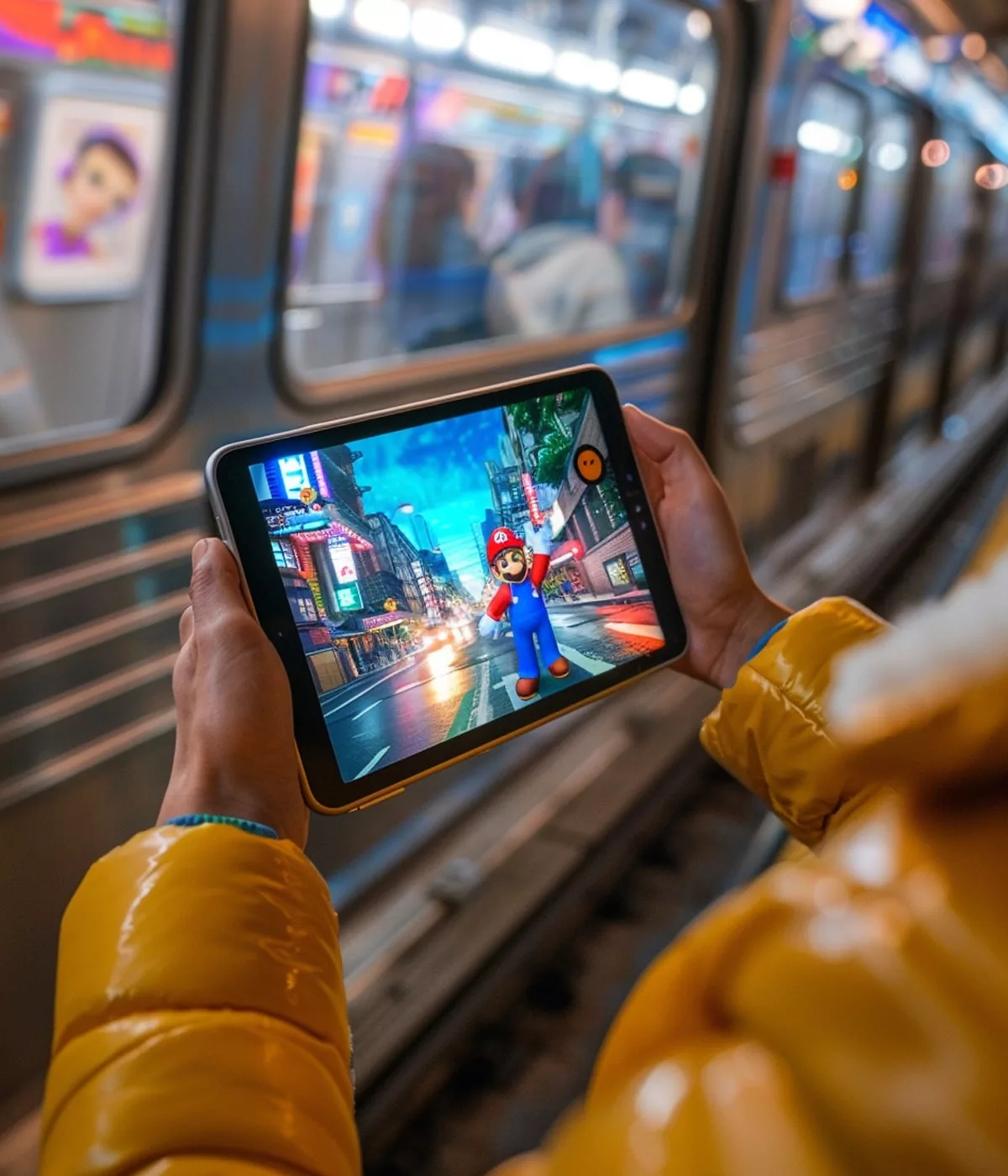 Jeu Mario sur tablette dans le métro