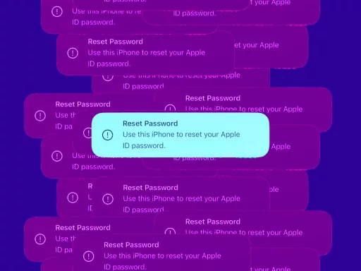 Écran iPhone avec notifications de réinitialisation de mot de passe.