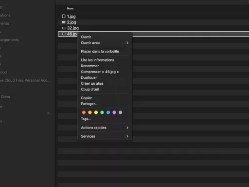 Menu contextuel d'un fichier sur Mac.