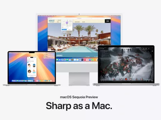 Aperçu de macOS Sequoia sur trois appareils Apple.