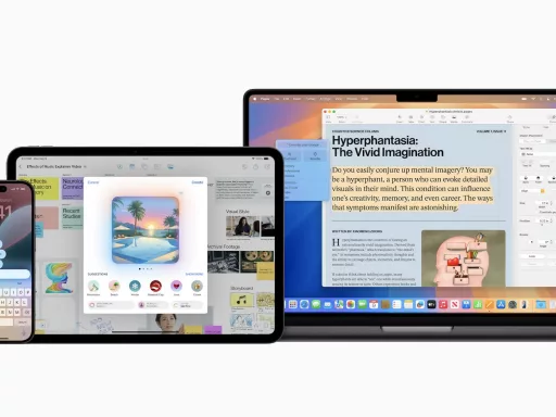 iPhone, iPad, et MacBook affichant diverses applications.