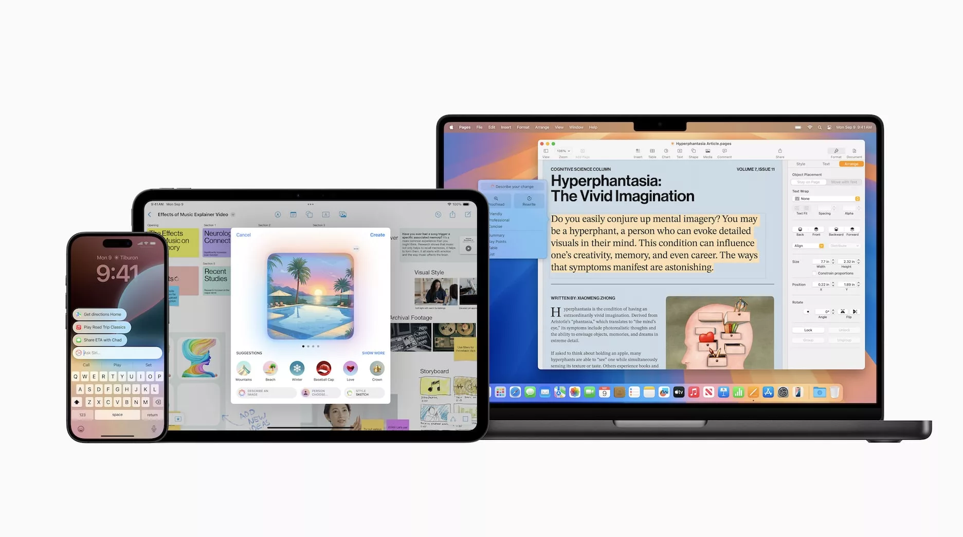 iPhone, iPad, et MacBook affichant diverses applications.