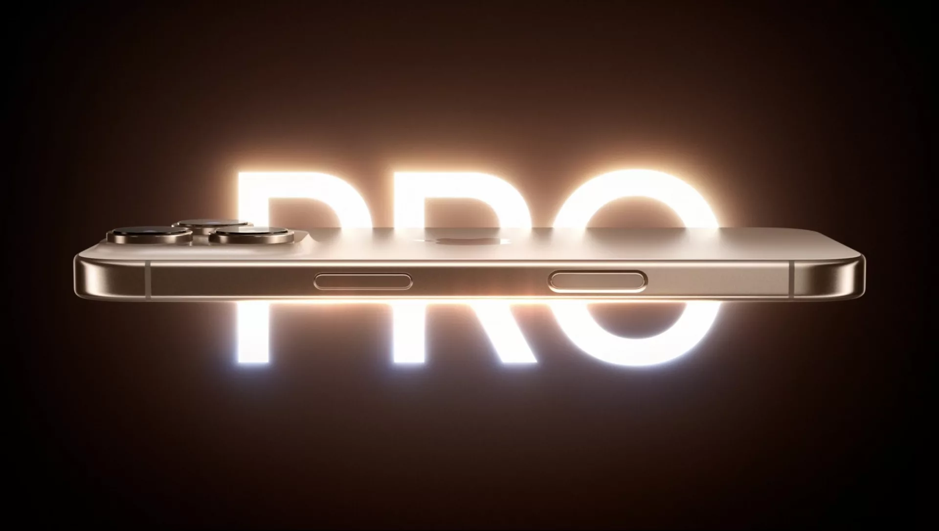 Smartphone Pro doré sur fond lumineux.