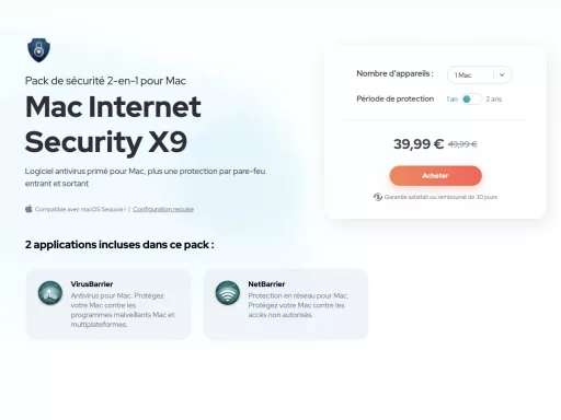 Offre antivirus Mac avec pare-feu intégré.