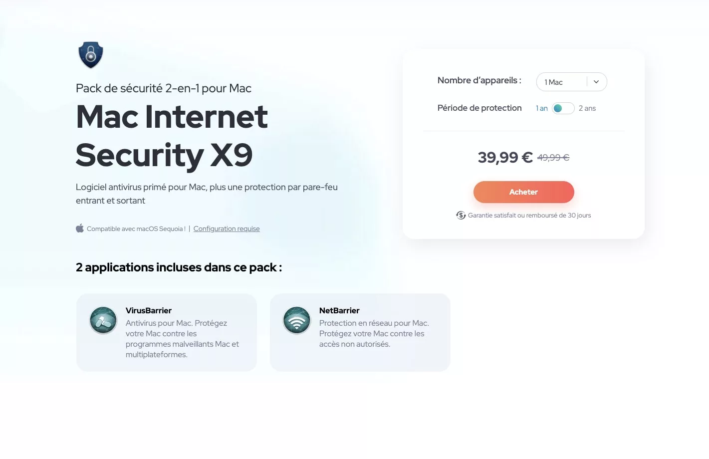 Offre antivirus Mac avec pare-feu intégré.