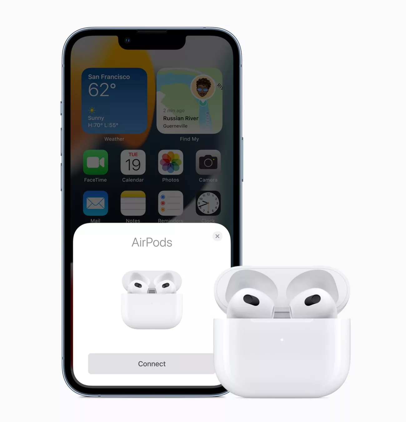 iPhone connectant des AirPods Pro blancs