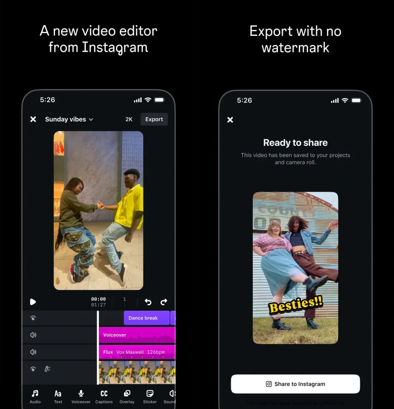 Nouvel éditeur vidéo Instagram, export sans filigrane.