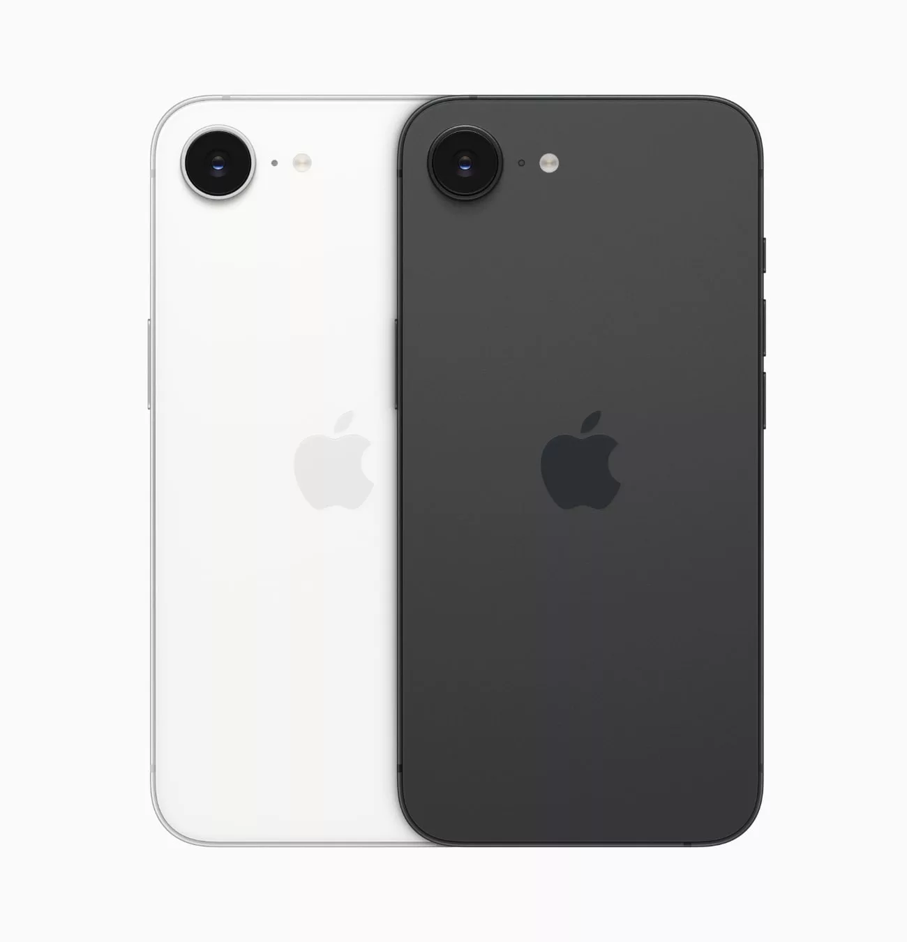 Deux iphone 16e noirs et blancs, vue arrière.