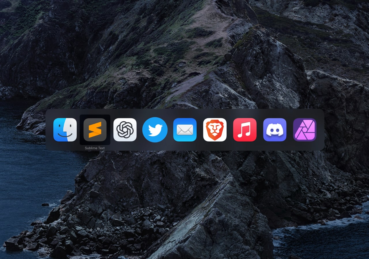 Dock d'applications sur fond de paysage montagneux.