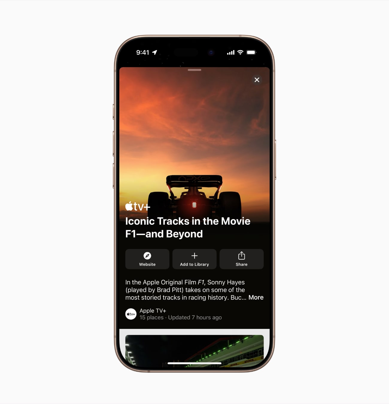 Smartphone affichant Apple TV+ et film de F1.