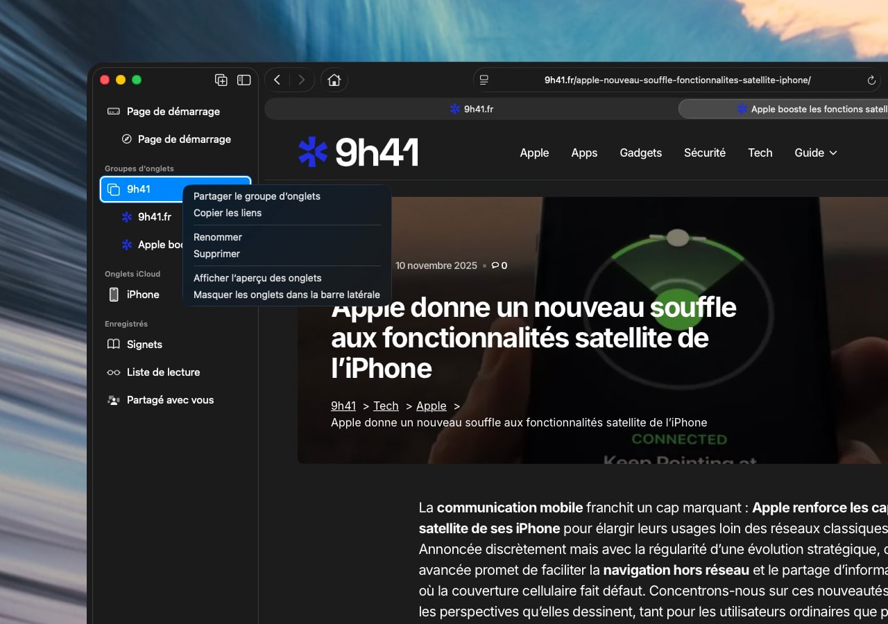 comment partager groupes onglets safari macos