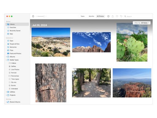 Interface utilisateur de la bibliothèque de photos.