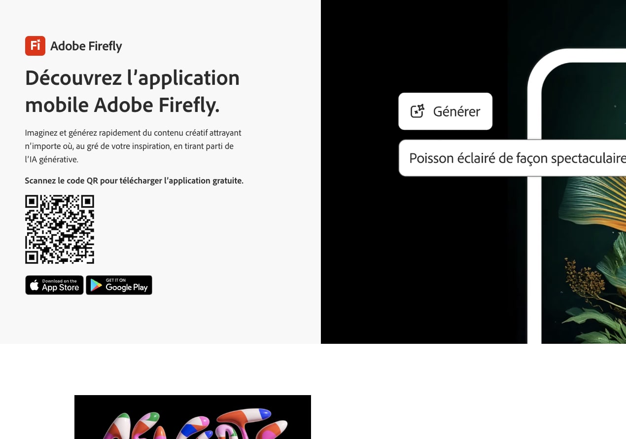 Publicité pour l'application mobile Adobe Firefly.