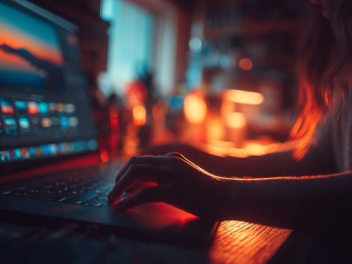 Personne tapant sur un ordinateur portable éclairé.