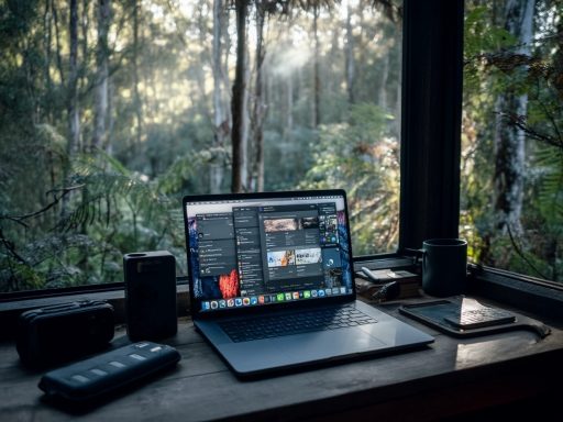 Bureau avec ordinateur portable en pleine nature