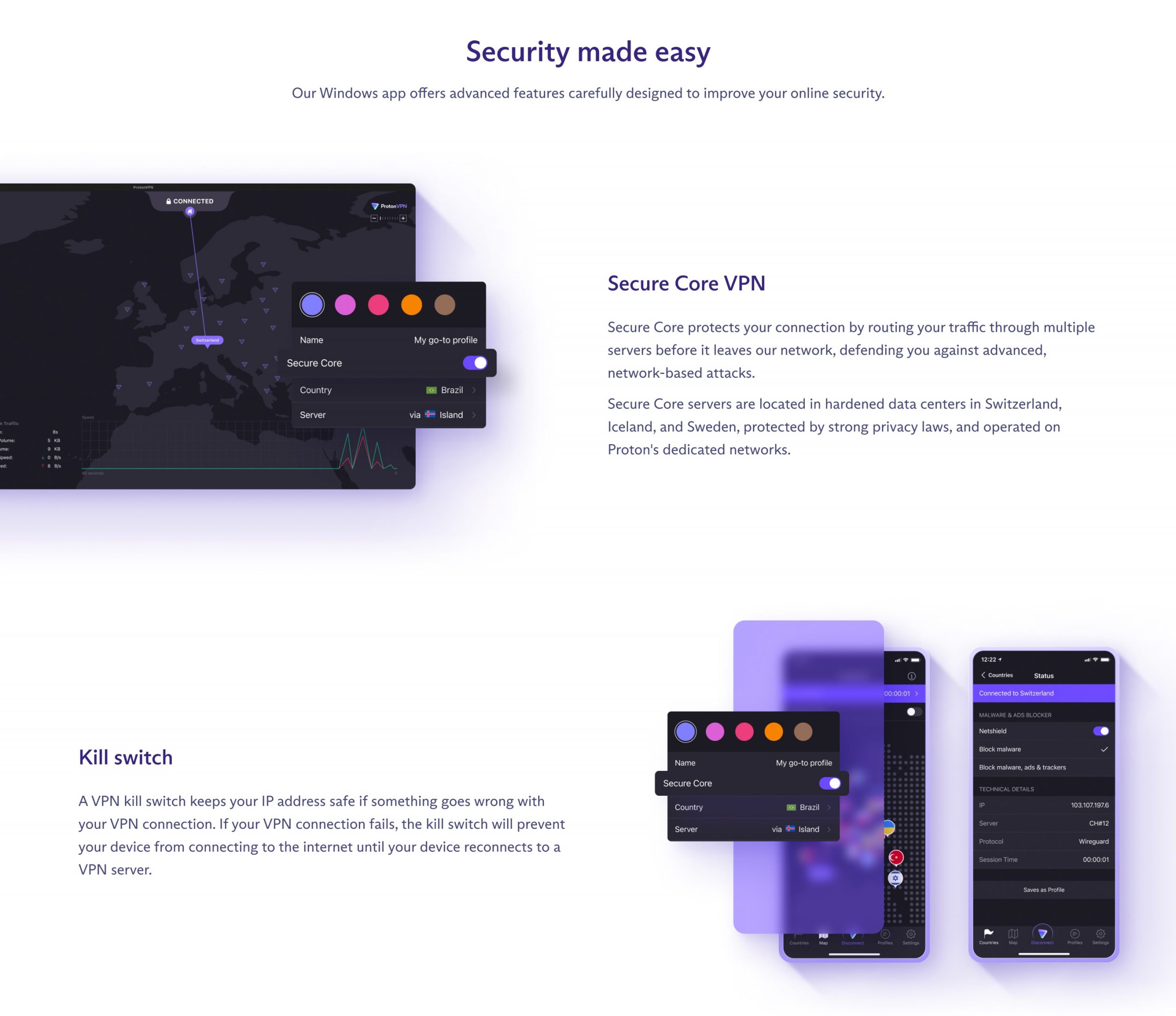 Interface VPN avec fonctionnalités de sécurité avancées.