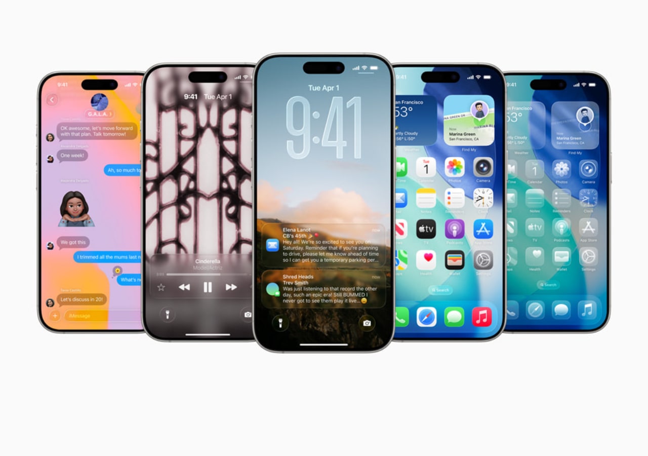 Cinq écrans de téléphone affichant différentes applications.