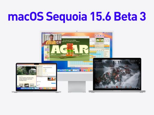 Trois ordinateurs affichant macOS Sequoia 15.6 Beta 3.