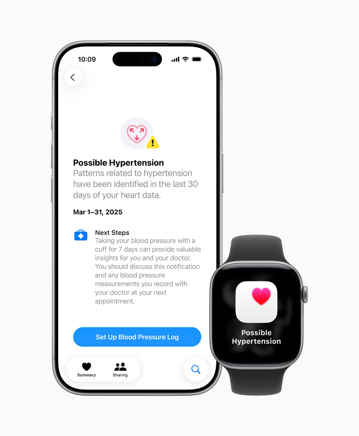 iPhone et Apple Watch affichant un avertissement d'hypertension. apple watch series 11