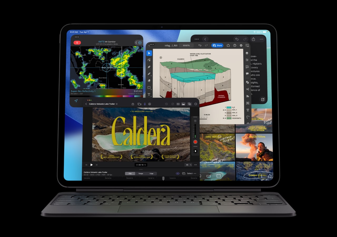 Tablette affichant plusieurs applications scientifiques graphiques.