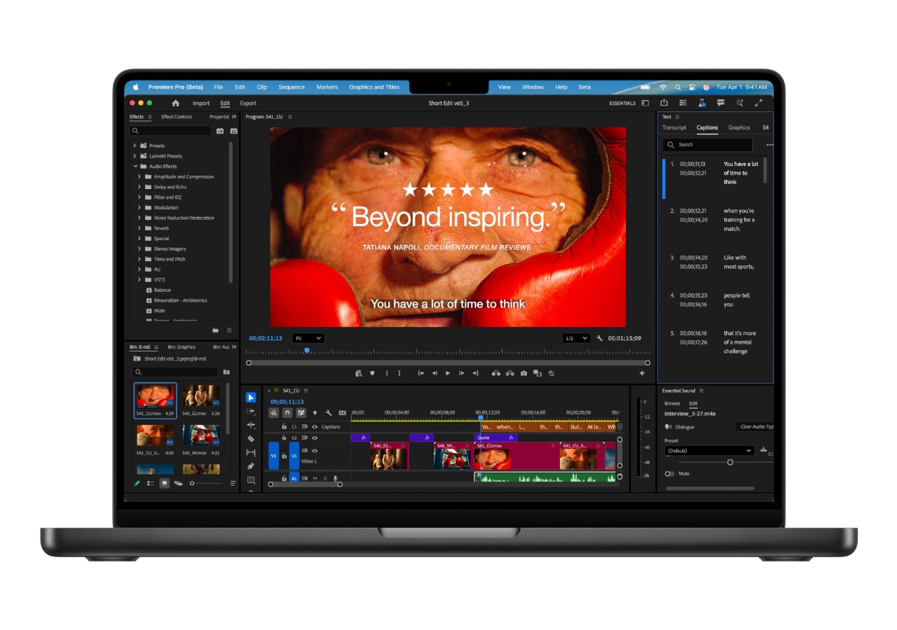 Édition vidéo sur logiciel professionnel.