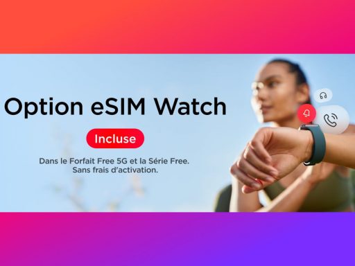 Femme avec montre connectée, offre eSIM incluse.