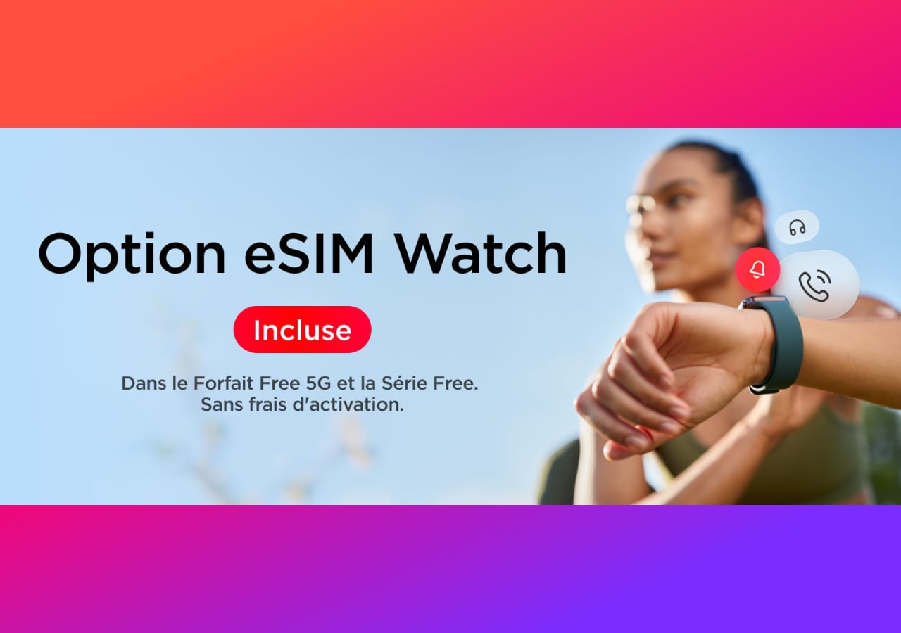 Femme avec montre connectée, offre eSIM incluse.