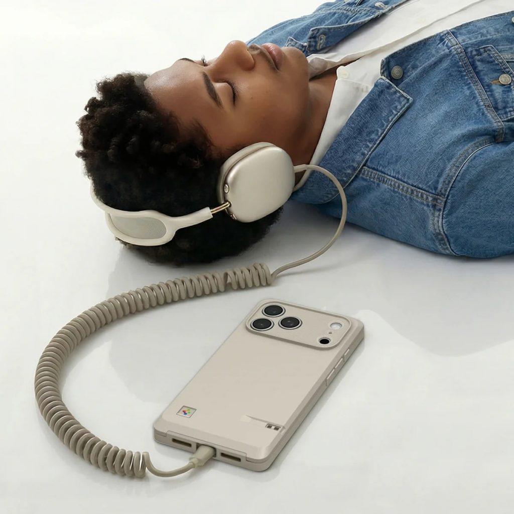 Personne écoute de la musique au casque avec smartphone.