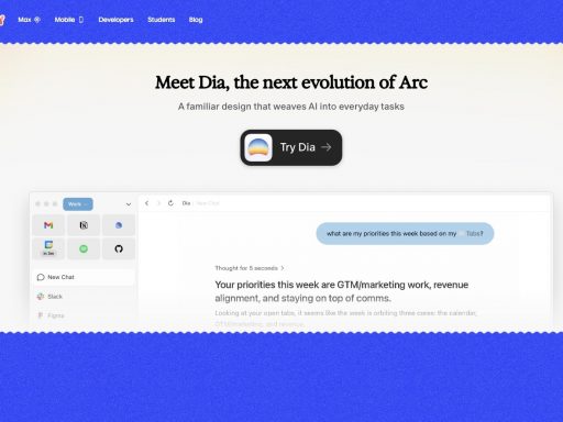 Interface utilisateur d'application AI Dia par Arc.