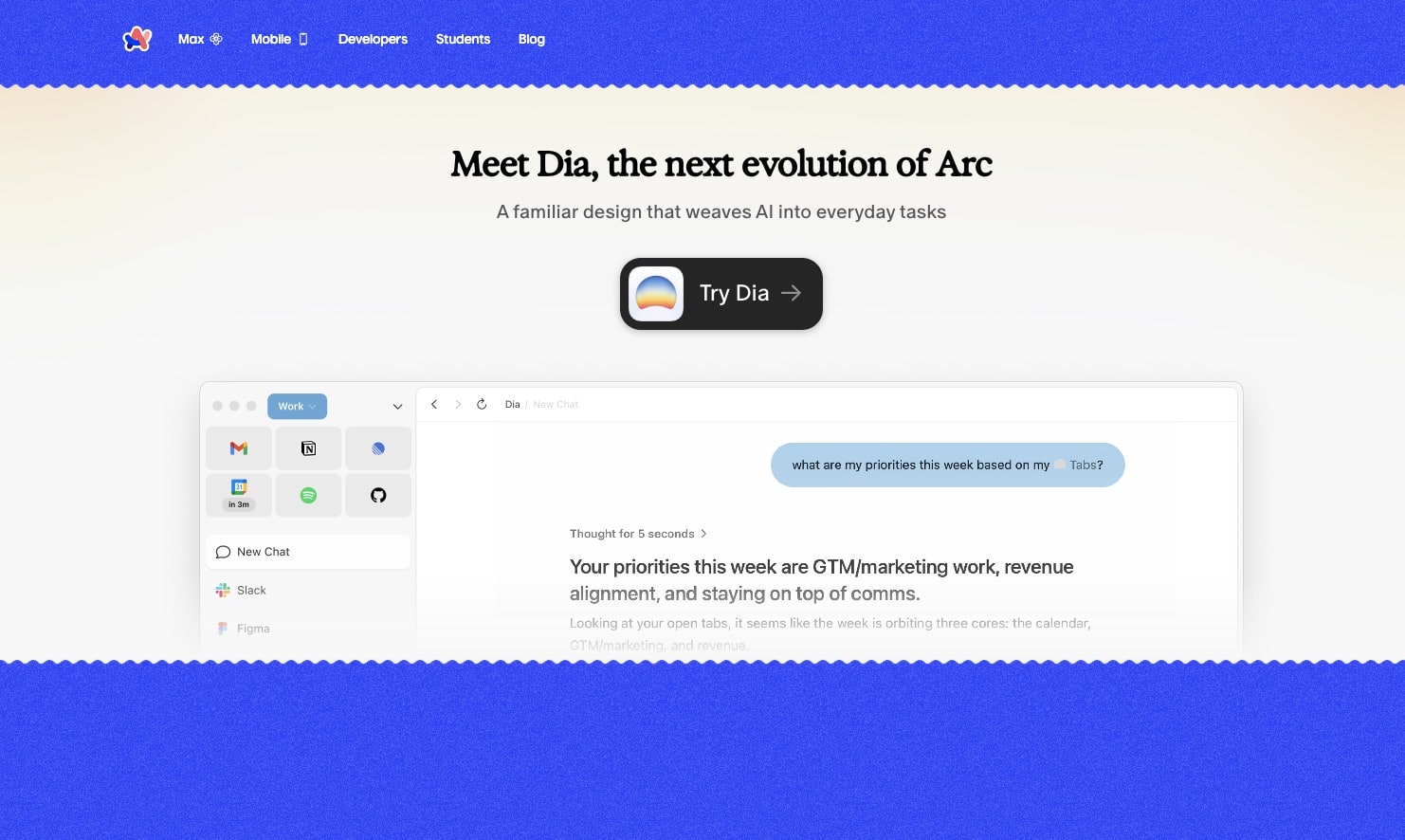 Interface utilisateur d'application AI Dia par Arc.
