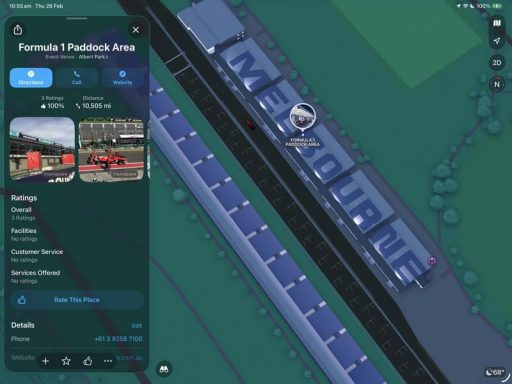 Carte du paddock F1 à Melbourne, Albert Park.