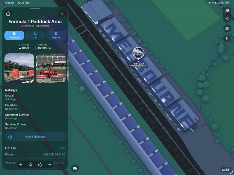 Carte du paddock F1 à Melbourne, Albert Park.