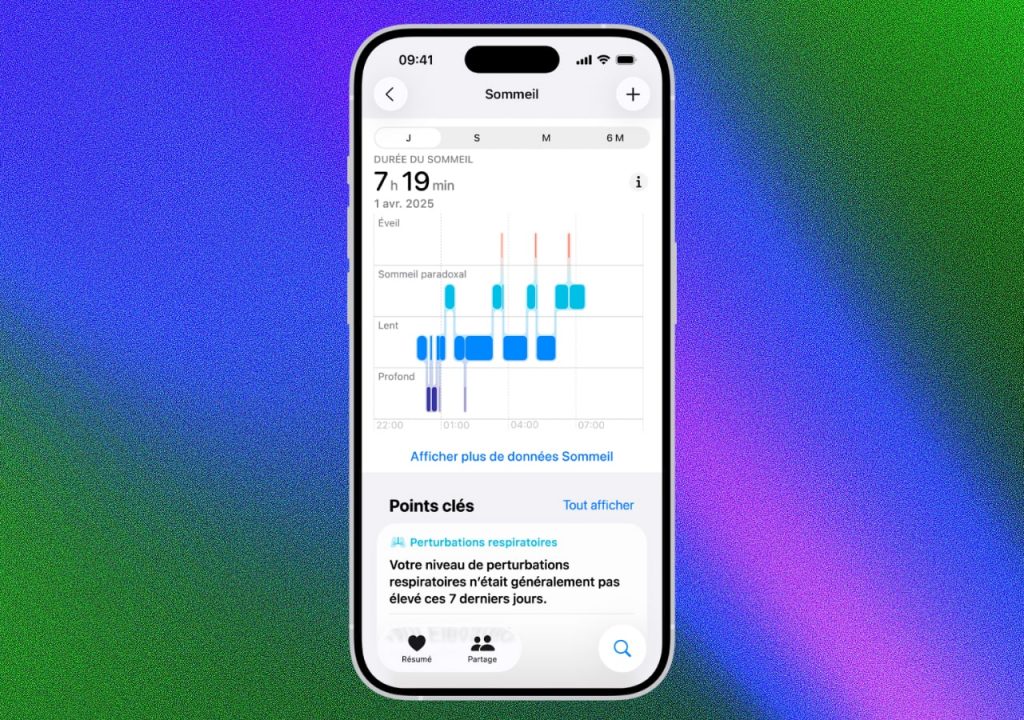 Écran d'application de suivi du sommeil.