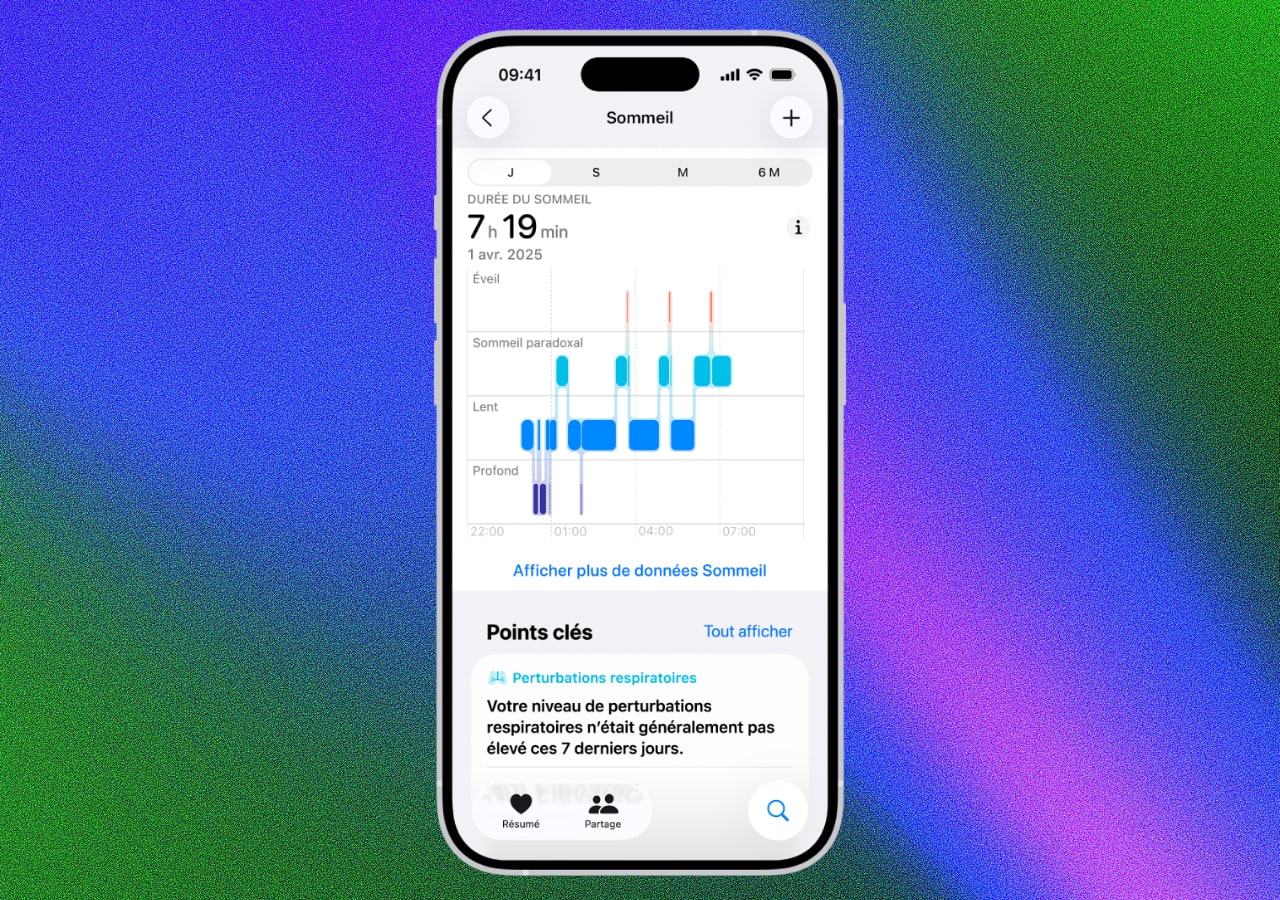 Écran d'application de suivi du sommeil.