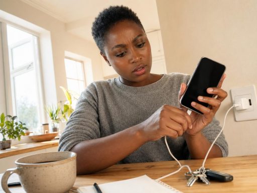 Femme branchant son smartphone pour le recharger