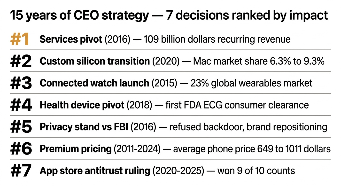 Classement des 7 décisions stratégiques de Tim Cook par impact