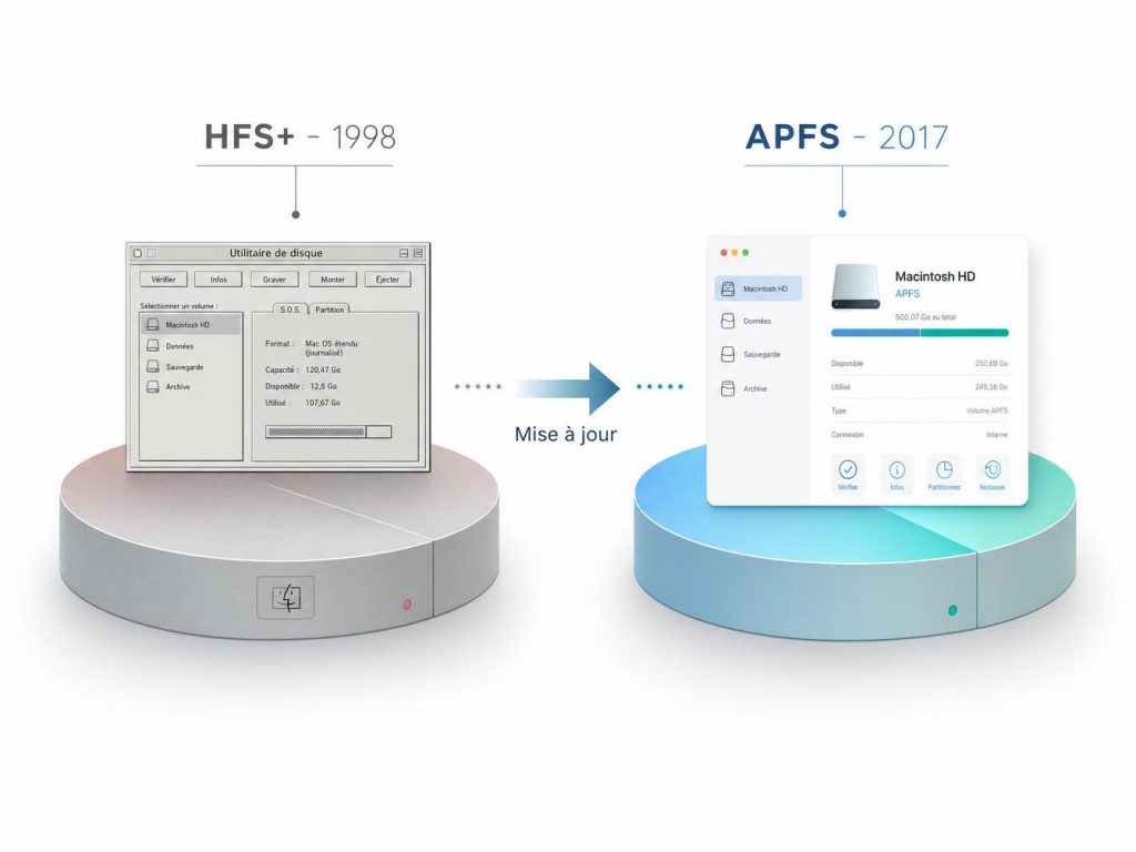 HFS+ vs APFS comparison illustration