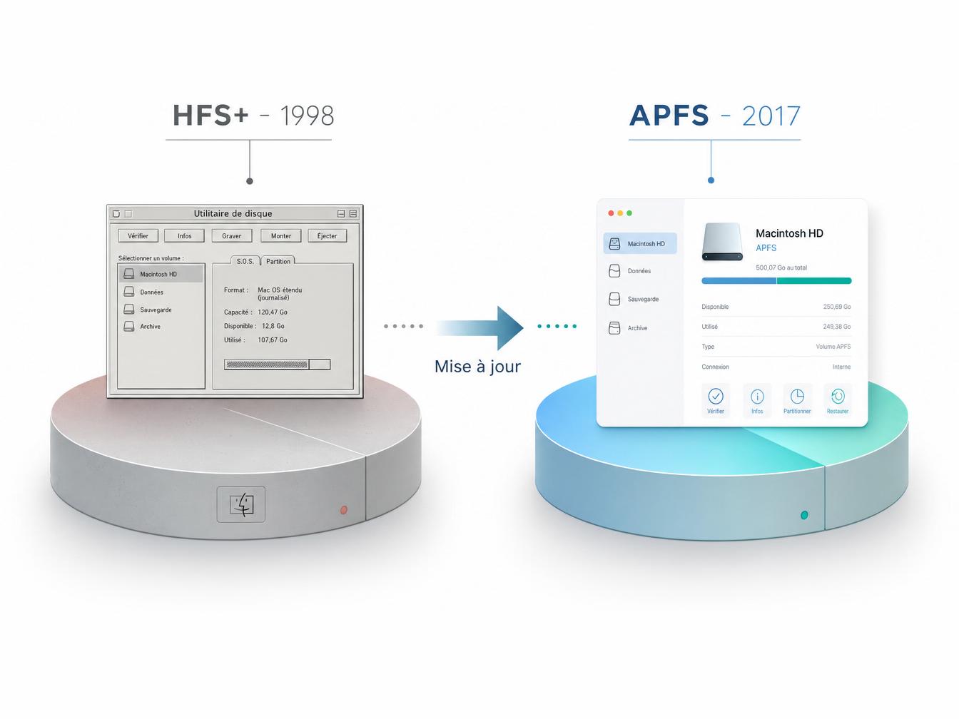 HFS+ vs APFS comparison illustration