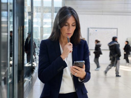 Femme d'affaires consultant son smartphone en intérieur