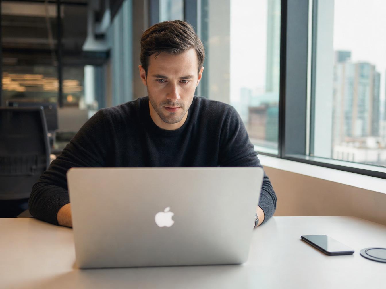 Homme travaillant sur ordinateur portable au bureau moderne