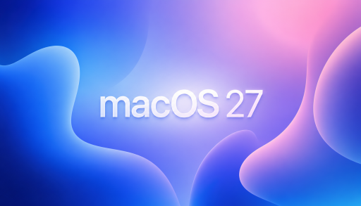 Logo macOS 27 sur fond abstrait style Apple