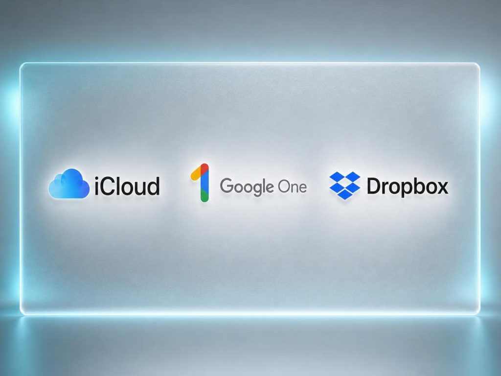 Logos iCloud, Google One et Dropbox